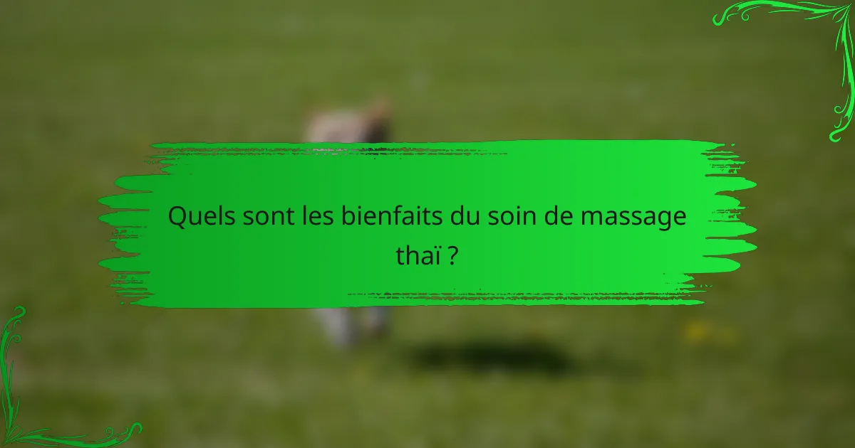 Quels sont les bienfaits du soin de massage thaï ?